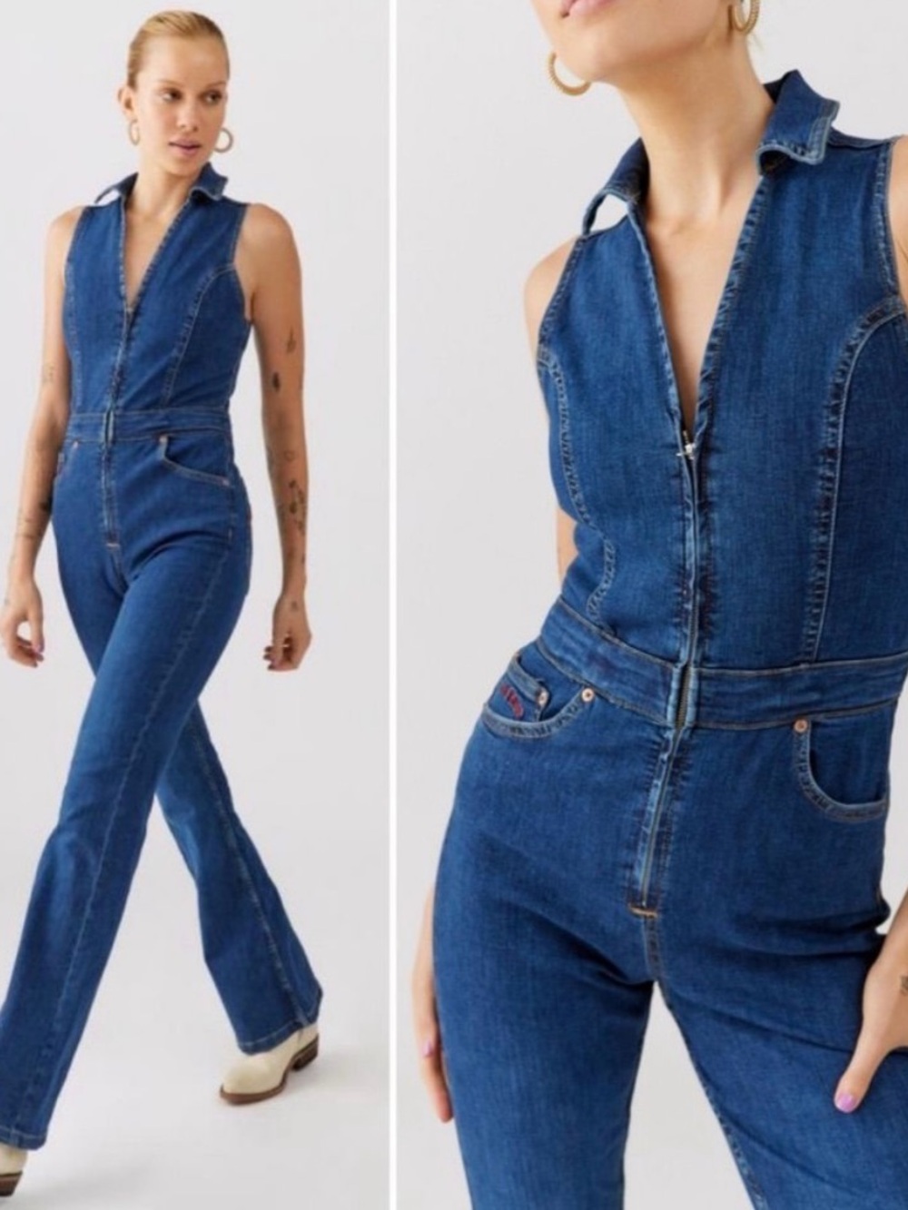 BDG Urban Outfitters Della Denim Jumpsuit Medium Dark Wash Flare 70s Western